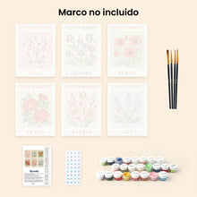 Cargar imagen en el visor de la galería, Mini Pintar por números 15x20cm (6 piezas) - Mercado de Flores 2