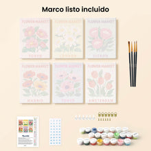 Cargar imagen en el visor de la galería, Mini Pintar por números 15x20cm (6 piezas) - Mercado de Flores 3