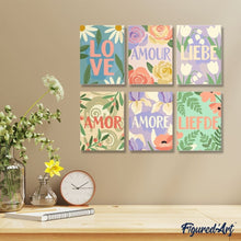 Cargar imagen en el visor de la galería, Mini Pintar por números 15x20cm (6 piezas) - Amor Floral 1