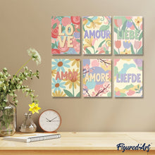 Cargar imagen en el visor de la galería, Mini Pintar por números 15x20cm (6 piezas) - Amor Floral 2