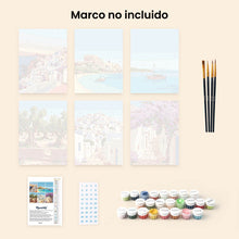 Cargar imagen en el visor de la galería, Mini Pintar por números 15x20cm (6 piezas) - Sueños de Santorini