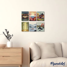 Cargar imagen en el visor de la galería, Mini Pintar por números 15x20cm (6 piezas) - Paisajes Zen