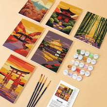Cargar imagen en el visor de la galería, Mini Pintar por números 15x20cm (6 piezas) - Atardecer en Japón