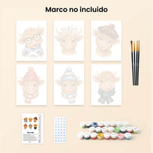 Cargar imagen en el visor de la galería, Mini Pintar por números 15x20cm (6 piezas) - Pequeños Amigos Muu