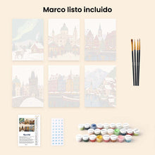 Cargar imagen en el visor de la galería, Mini Pintar por números 15x20cm (6 piezas) - Colección de Pueblos de Invierno