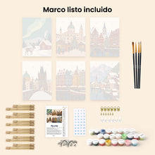 Cargar imagen en el visor de la galería, Mini Pintar por números 15x20cm (6 piezas) - Colección de Pueblos de Invierno