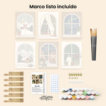 Cargar imagen en el visor de la galería, Mini Pintar por números 15x20cm (6 piezas) - Ventanas de Navidad