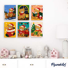 Cargar imagen en el visor de la galería, Mini Pintar por números 15x20cm (6 piezas) - Ositos de Peluche Navideños