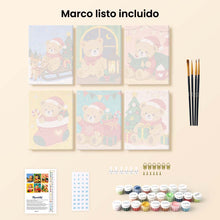 Cargar imagen en el visor de la galería, Mini Pintar por números 15x20cm (6 piezas) - Ositos de Peluche Navideños