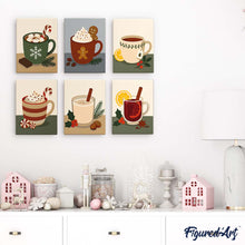 Cargar imagen en el visor de la galería, Mini Pintar por números 15x20cm (6 piezas) - Bebidas Reconfortantes de Invierno