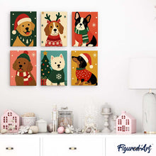 Cargar imagen en el visor de la galería, Mini Pintar por números 15x20cm (6 piezas) - Cachorros Navideños