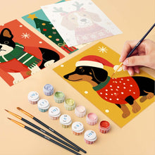 Cargar imagen en el visor de la galería, Mini Pintar por números 15x20cm (6 piezas) - Cachorros Navideños