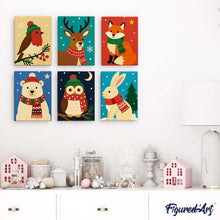 Cargar imagen en el visor de la galería, Mini Pintar por números 15x20cm (6 piezas) - Fauna Invernal