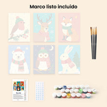 Cargar imagen en el visor de la galería, Mini Pintar por números 15x20cm (6 piezas) - Fauna Invernal