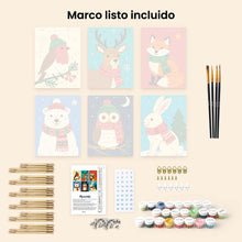 Cargar imagen en el visor de la galería, Mini Pintar por números 15x20cm (6 piezas) - Fauna Invernal