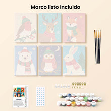 Cargar imagen en el visor de la galería, Mini Pintar por números 15x20cm (6 piezas) - Fauna Invernal