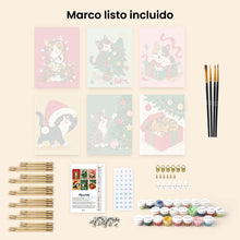 Cargar imagen en el visor de la galería, Mini Pintar por números 15x20cm (6 piezas) - Diversión con Gatitos Navideños