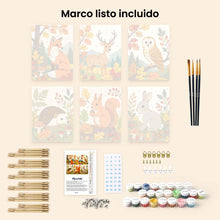 Cargar imagen en el visor de la galería, Mini Pintar por números 15x20cm (6 piezas) - Criaturas del bosque