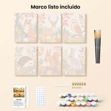 Cargar imagen en el visor de la galería, Mini Pintar por números 15x20cm (6 piezas) - Criaturas del bosque