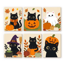 Cargar imagen en el visor de la galería, Mini Pintar por números 15x20cm (6 piezas) - Noche de gatos misteriosa Figured'Art
