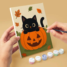 Cargar imagen en el visor de la galería, Mini Pintar por números 15x20cm (6 piezas) - Noche de gatos misteriosa