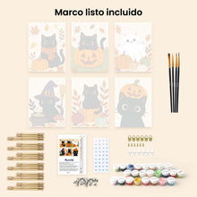 Cargar imagen en el visor de la galería, Mini Pintar por números 15x20cm (6 piezas) - Noche de gatos misteriosa