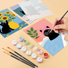 Cargar imagen en el visor de la galería, Mini Pintar por números 15x20cm (6 piezas) - Vida de gato
