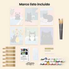 Cargar imagen en el visor de la galería, Mini Pintar por números 15x20cm (6 piezas) - Vida de gato