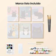 Cargar imagen en el visor de la galería, Mini Pintar por números 15x20cm (6 piezas) - Vida de gato