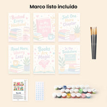 Cargar imagen en el visor de la galería, Mini Pintar por números 15x20cm (6 piezas) - Estado de ánimo de amante de los libros