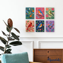Cargar imagen en el visor de la galería, Mini Pintar por números 15x20cm (6 piezas) - Flores y canto de los pájaros