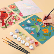 Cargar imagen en el visor de la galería, Mini Pintar por números 15x20cm (6 piezas) - Flores y canto de los pájaros