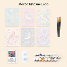 Cargar imagen en el visor de la galería, Mini Pintar por números 15x20cm (6 piezas) - Flores y canto de los pájaros