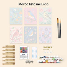 Cargar imagen en el visor de la galería, Mini Pintar por números 15x20cm (6 piezas) - Flores y canto de los pájaros
