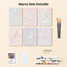 Cargar imagen en el visor de la galería, Mini Pintar por números 15x20cm (6 piezas) - Flores y canto de los pájaros