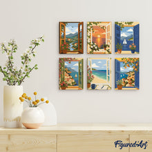 Cargar imagen en el visor de la galería, Mini Pintar por números 15x20cm (6 piezas) - Ventanas con vistas al océano