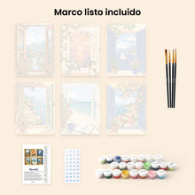 Cargar imagen en el visor de la galería, Mini Pintar por números 15x20cm (6 piezas) - Ventanas con vistas al océano