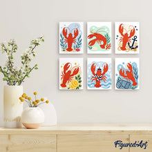 Cargar imagen en el visor de la galería, Mini Serie Pintar por números 15x20cm (6 piezas) - Colección Langosta Costera