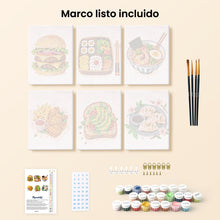Cargar imagen en el visor de la galería, Mini Serie Pintar por números 15x20cm (6 piezas) - Set de Comida Deliciosa