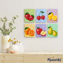 Cargar imagen en el visor de la galería, Mini Serie Pintar por números 15x20cm (6 piezas) - Colección Frutas Disco