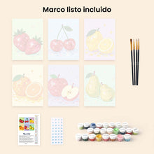 Cargar imagen en el visor de la galería, Mini Serie Pintar por números 15x20cm (6 piezas) - Colección Frutas Disco