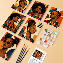 Cargar imagen en el visor de la galería, Mini Serie Pintar por números 15x20cm (6 piezas) - Retratos Afro Pop Art
