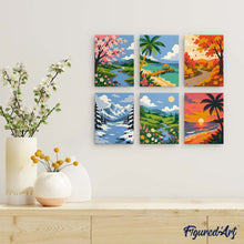Cargar imagen en el visor de la galería, Mini Serie Pintar por números 15x20cm (6 piezas) - Estaciones Alrededor del Mundo