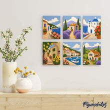 Cargar imagen en el visor de la galería, Mini Serie Pintar por números 15x20cm (6 piezas) - Vistas Mediterráneas