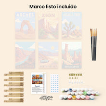 Cargar imagen en el visor de la galería, Mini Serie Pintar por números 15x20cm (6 piezas) - Parques Nacionales - Desierto del Suroeste