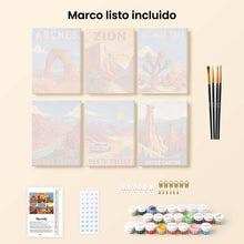 Cargar imagen en el visor de la galería, Mini Serie Pintar por números 15x20cm (6 piezas) - Parques Nacionales - Desierto del Suroeste