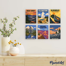 Cargar imagen en el visor de la galería, Mini Serie Pintar por números 15x20cm (6 piezas) - Parques Nacionales - América Icónica