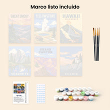 Cargar imagen en el visor de la galería, Mini Serie Pintar por números 15x20cm (6 piezas) - Parques Nacionales - América Icónica