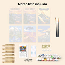 Cargar imagen en el visor de la galería, Mini Serie Pintar por números 15x20cm (6 piezas) - Parques Nacionales - América Icónica