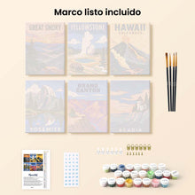 Cargar imagen en el visor de la galería, Mini Serie Pintar por números 15x20cm (6 piezas) - Parques Nacionales - América Icónica